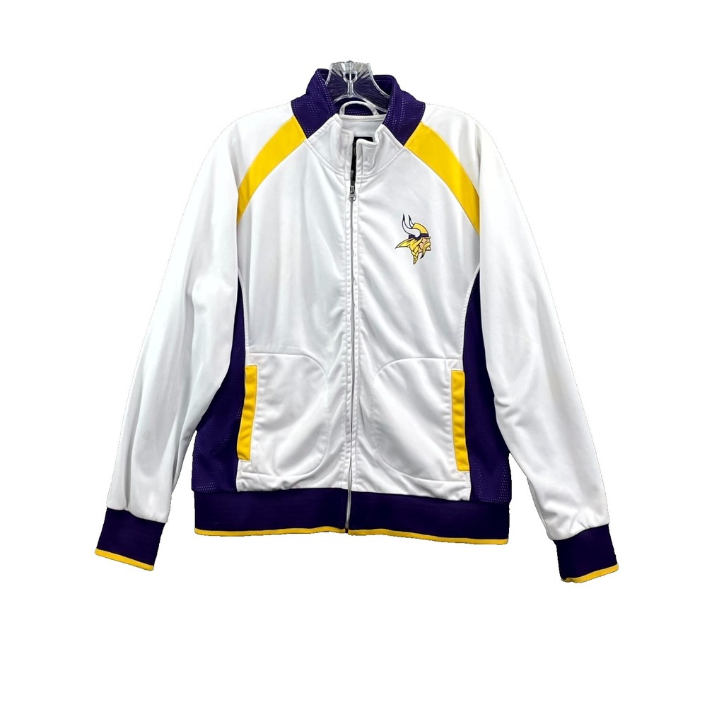 Minnesota Vikings Track Jacket Womens Large White NFL Team Apparel Football Surf